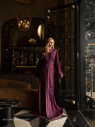 Amethyst Dusk Moroccan kaftan in deep violet with tonal embroidery and defined waist